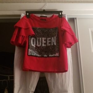 Red sequin illusion top